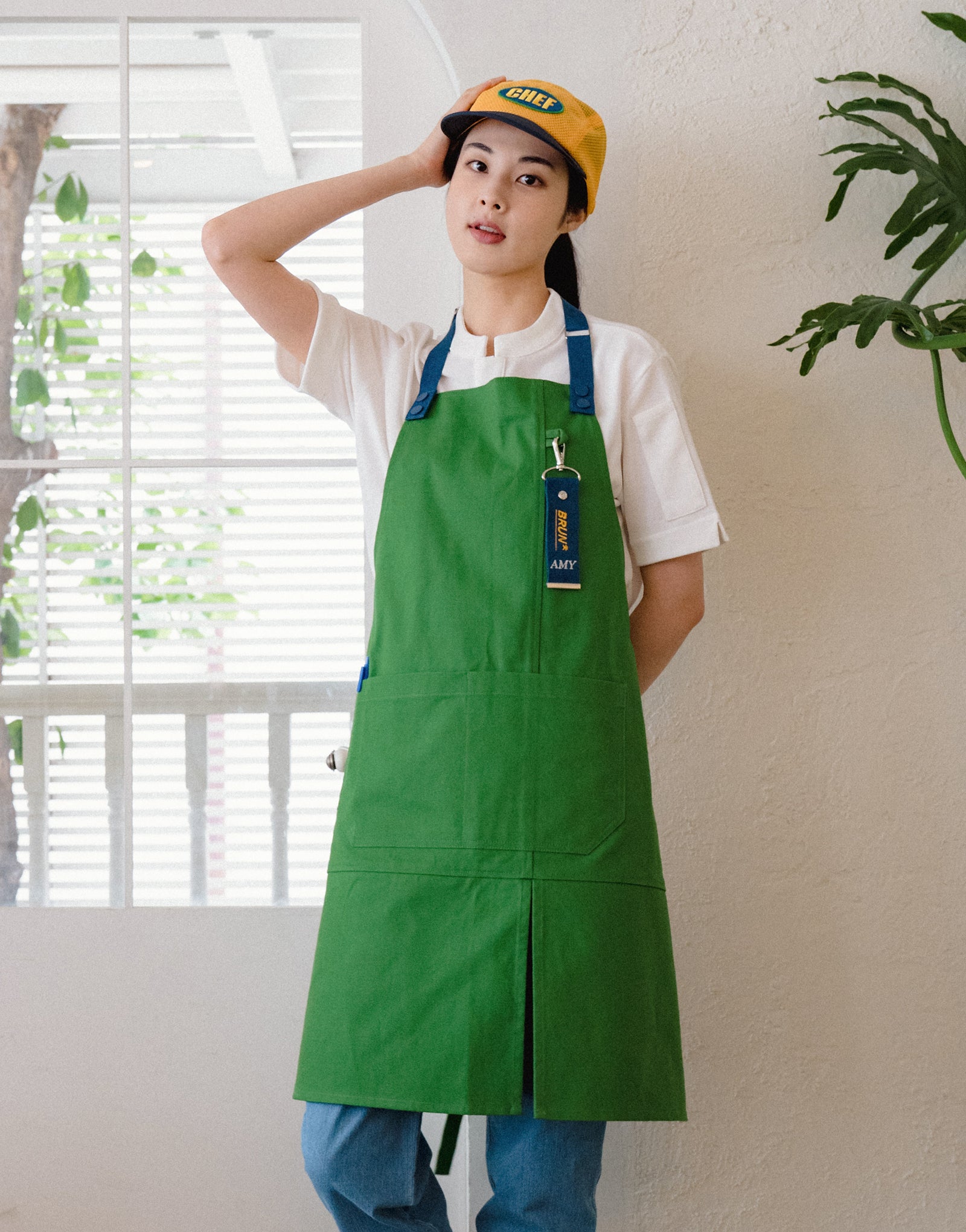 All mesh pencil holder camp cap #AH1994 Mustard + Midnight navy